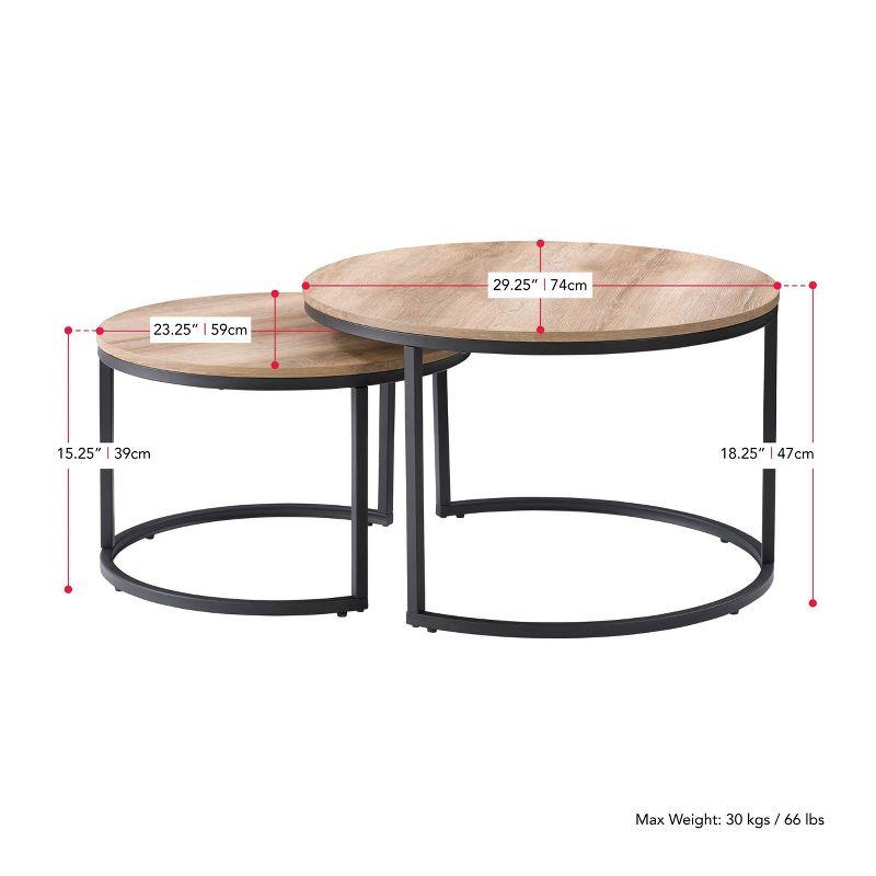 Set of 2 Wood Grain Finish Forth Worth Round Nesting Coffee Table Light Brown - CorLiving: Metal Legs, Small Space Design