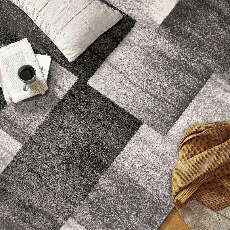 World Rug Gallery Contemporary Modern Geometric Boxes Area Rug - Gray 7'10" x 10'