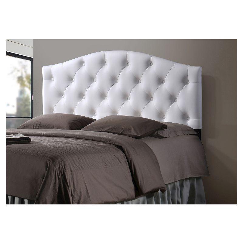 Elegant White Faux Leather Full Upholstered Tufted Scalloped Headboard