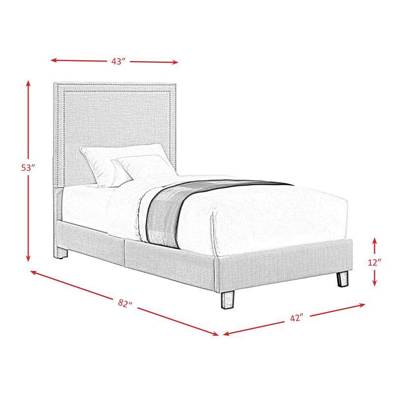 Transitional Blue Twin Upholstered Platform Bed with Nailhead Trim