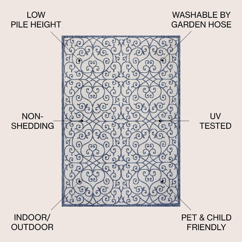 4' x 6' Madrid Vintage Filigree Textured Weave Indoor/Outdoor Area Rug, Blue/Cream - JONATHAN Y