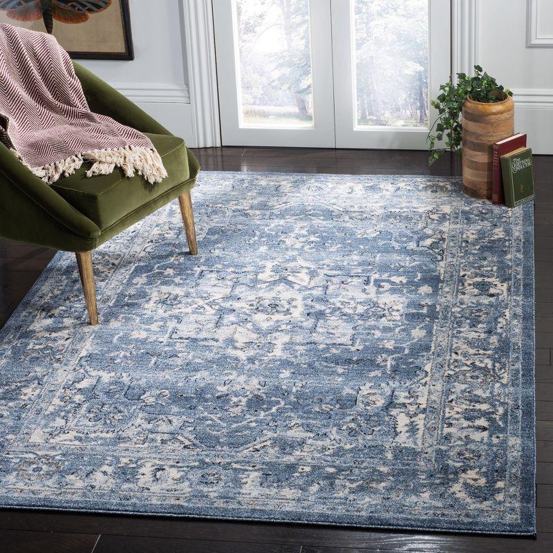 Charleston Navy and Cream 6' x 9' Synthetic Oriental Area Rug