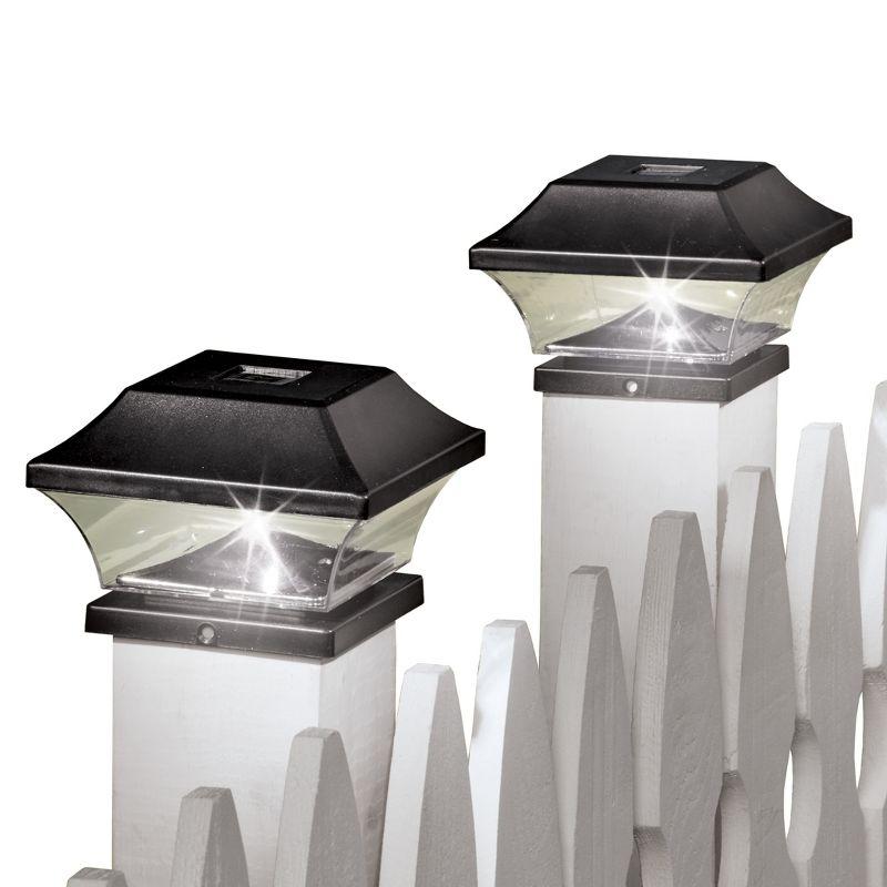 Black Solar Powered LED Fence Post Cap Lights, Set of 2