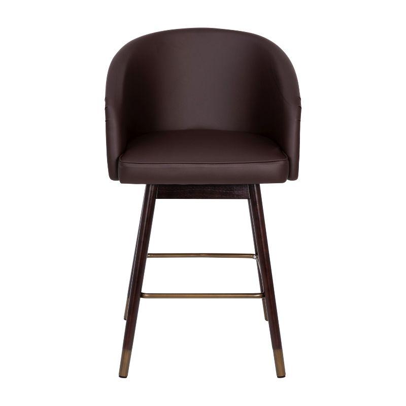 Walnut Finish Mid-Back Barstool with Brown LeatherSoft and Bronze Accents