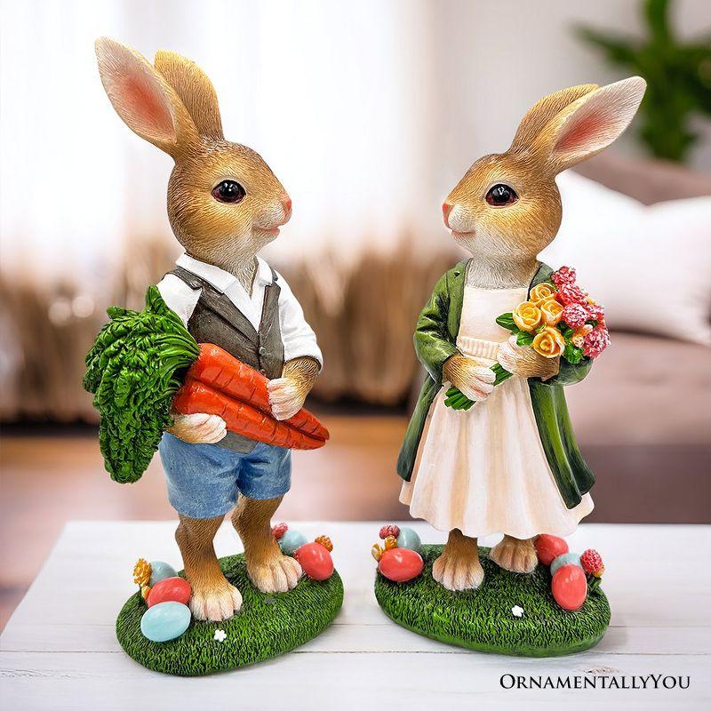 Harvest and Bloom Country Bunny Pair Figurine, 8" Rabbit Garden Statue Set| OrnamentallyYou