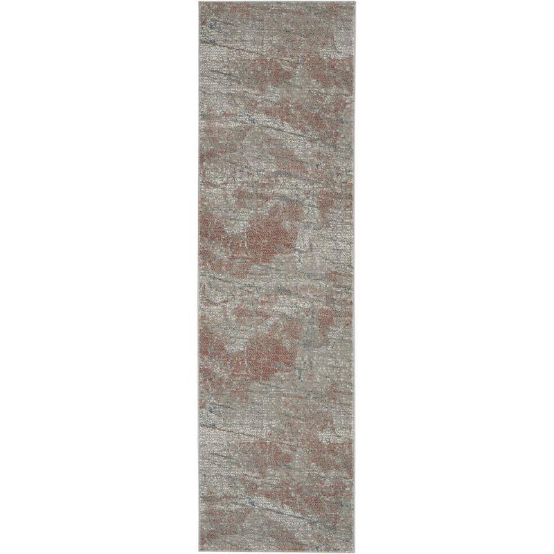 Rustic Textures Light Grey and Rust Hand-Knotted Runner Rug