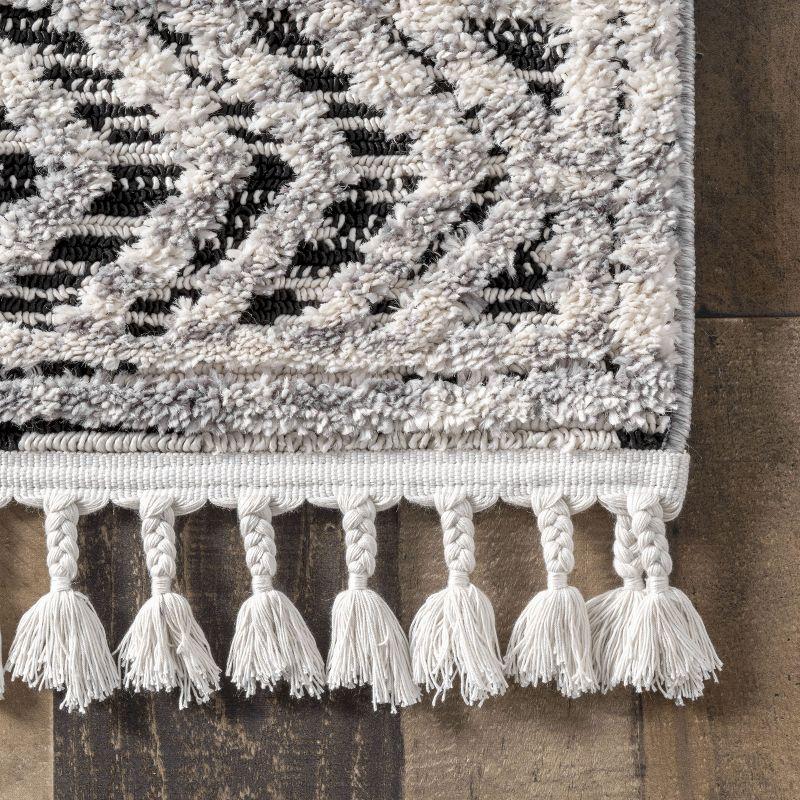 Luxurious Gray Geometric Braided Tassel Shag Rug 3' x 5'