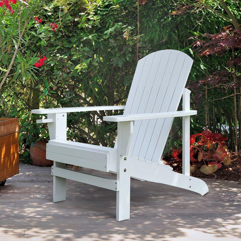 Outsunny Oversized Adirondack Chair, Outdoor Fire Pit and Porch Seating, Classic Log Lounge w/ Built-in Cupholder for Patio, Backyard, White