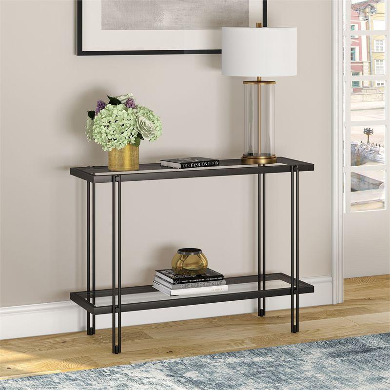 Inez 42'' Blackened Bronze Metal and Glass Console Table with Storage