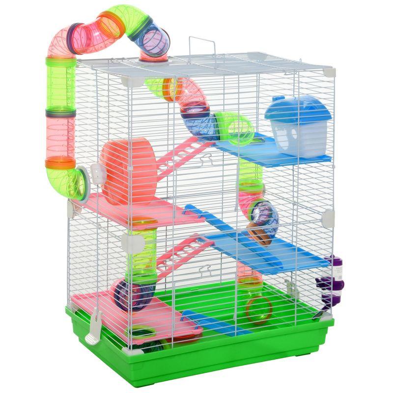 PawHut 5-Tier Hamster Cage Rodent Gerbil Habitat Habitat Metal Wire with Water Bottle, Food Dishes, Interior Ladder, Tube