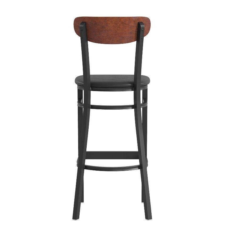 Walnut and Black Metal Barstool with Boomerang Back