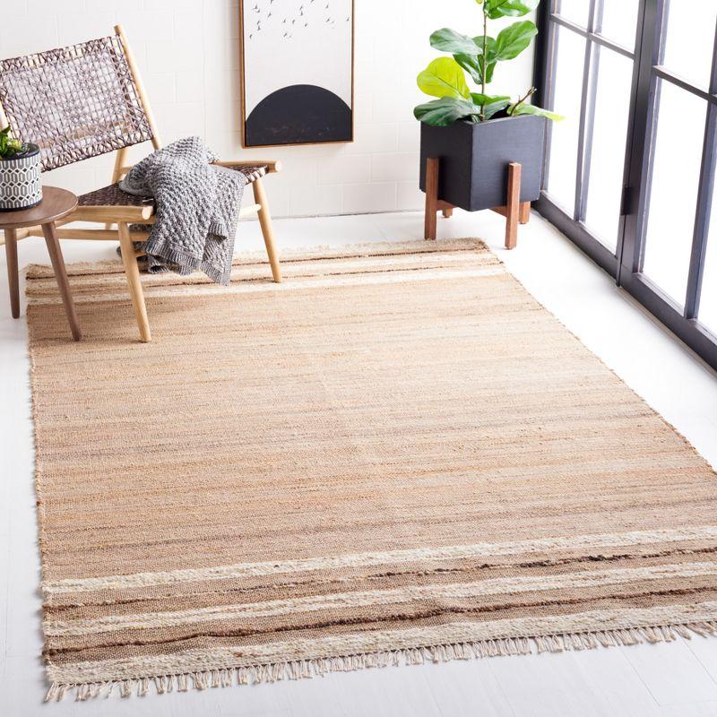 Natural Brown Wool Handwoven Striped Area Rug 3' x 5'