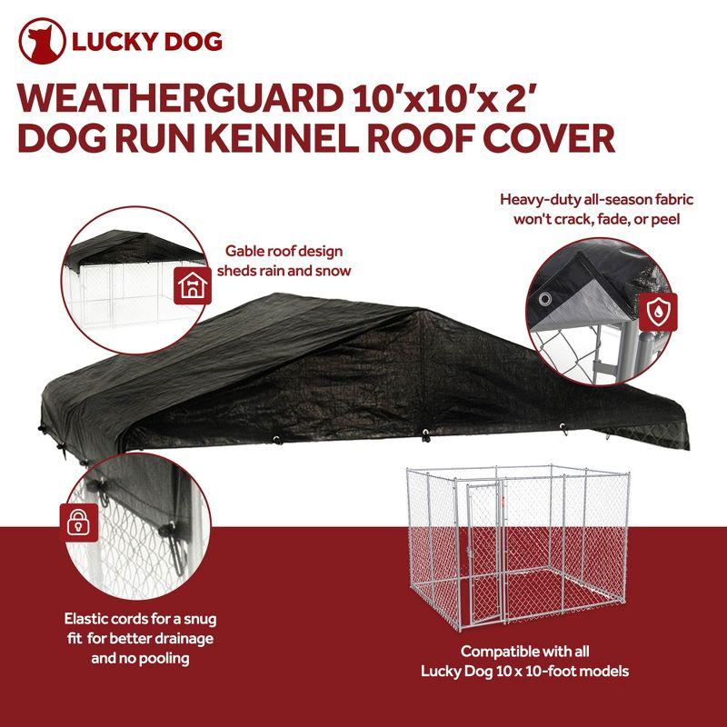 Lucky Dog 10 x 6 Foot Large Outdoor Galvanized Steel Chain Link Dog Kennel with Latching Door, 1.5 Inch Raised Legs, and WeatherGuard Roof Cover