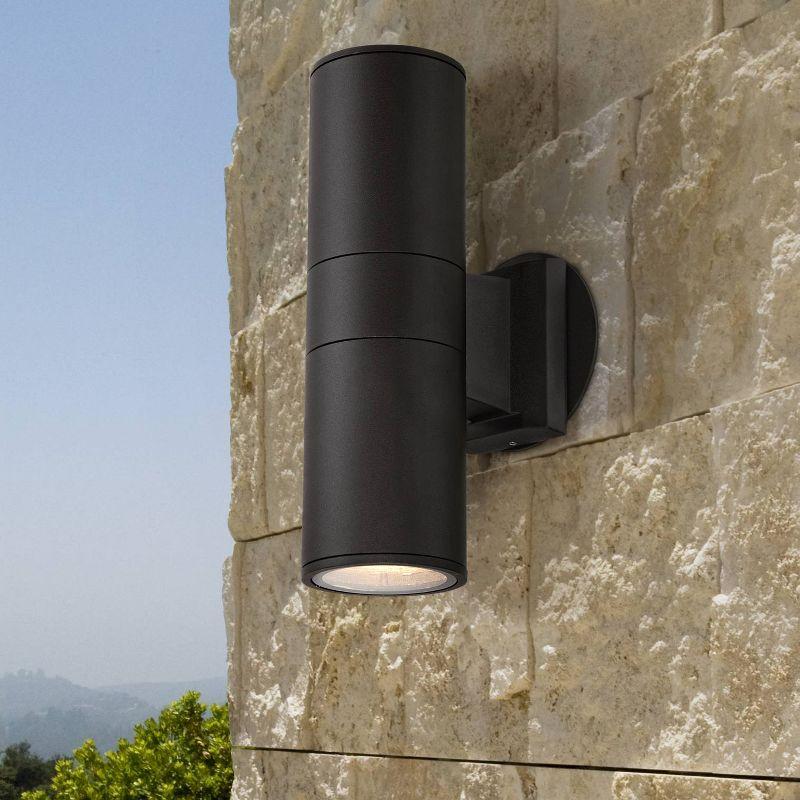 Possini Euro Design Modern Outdoor Wall Light Fixtures Set of 2 Black Aluminum 11 3/4" Glass Lens for Exterior House Porch Patio