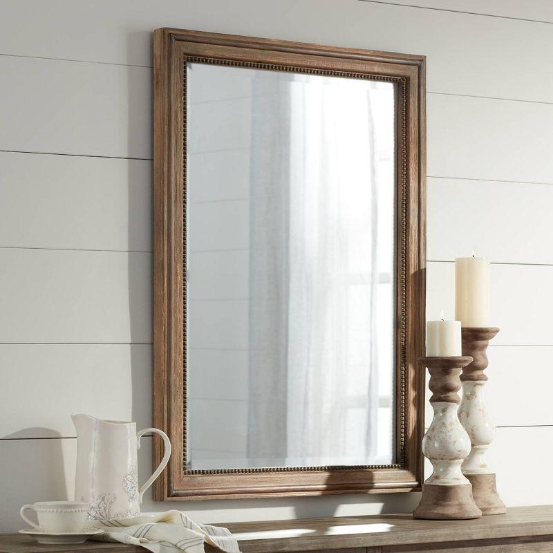 Noble Park Lesley Rectangular Vanity Wall Mirror Rustic Farmhouse Beveled Beaded Edge Wood Frame 26 3/4" Wide for Bathroom Bedroom Living Room House