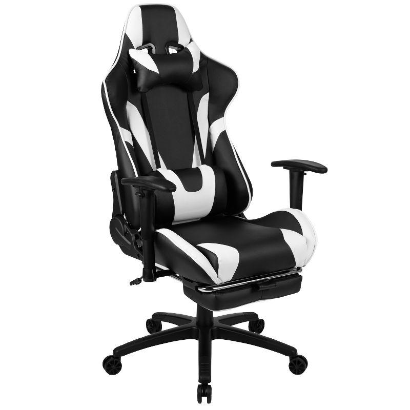 Flash Furniture Black Gaming Desk and Black Footrest Reclining Gaming Chair Set with Cup Holder, Headphone Hook & 2 Wire Management Holes