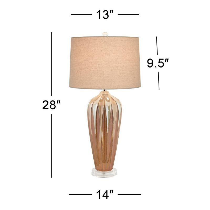 Possini Euro Design Loren Modern Mid Century Table Lamp 28 1/4" Tall Ivory Drip Glaze Ceramic Fabric Drum Shade for Bedroom Living Room Bedside House