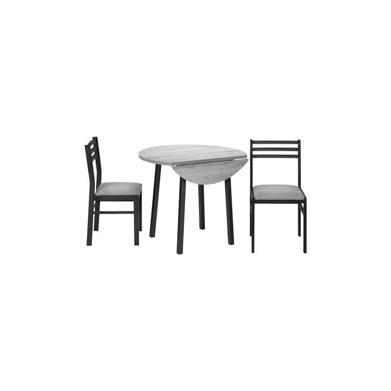 Monarch Specialties Dining Table Set 3pcs Set Small 35 inch Drop Leaf Kitchen Black Metal Grey Laminate Contemporary Modern