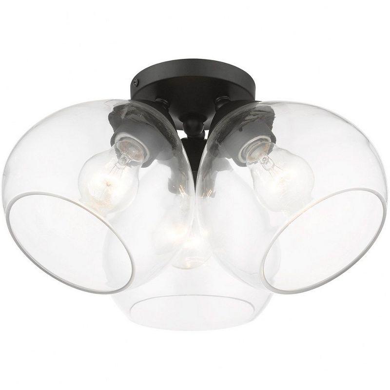 Catania Black and Clear Glass 3-Light Semi-Flush Mount