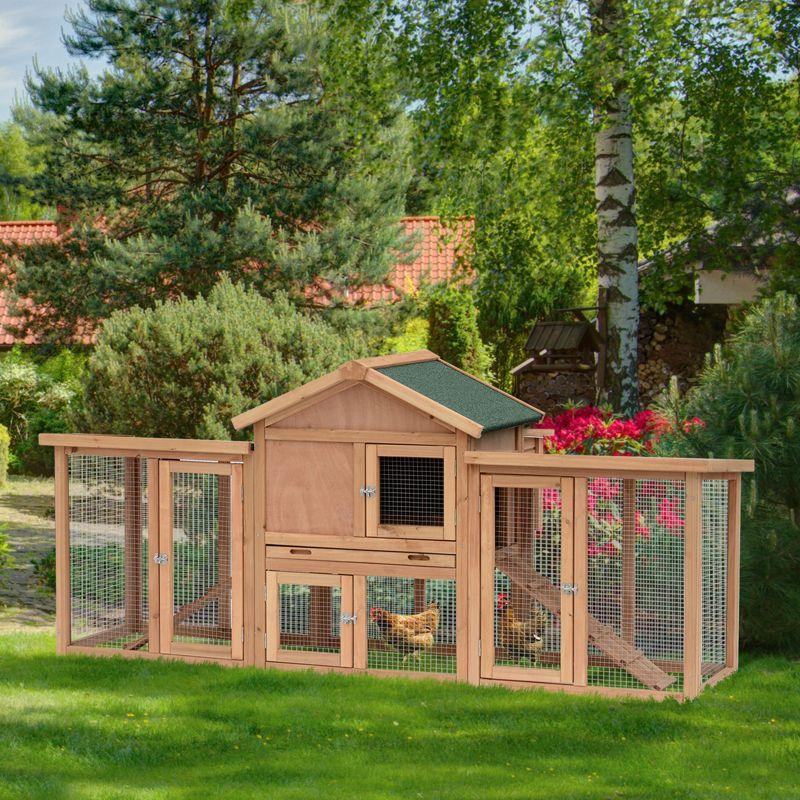 Large Brown Wooden Chicken Coop with Nesting Box and Double Run