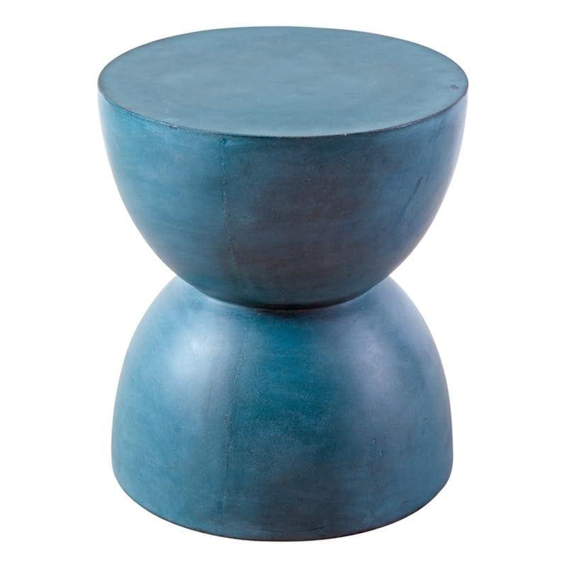 Washed Blue Round Concrete Stone Accent Table