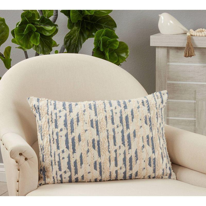 16"x24" Oversized Poly-Filled Textured and Printed Lumbar Throw Pillow Blue - Saro Lifestyle: Cotton Cover, Indoor Use, Zippered