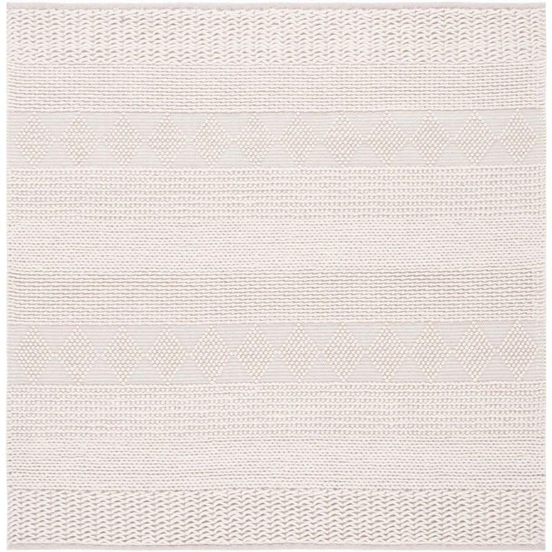 Sophisticated Ivory Square Wool Hand-Woven Natura Rug