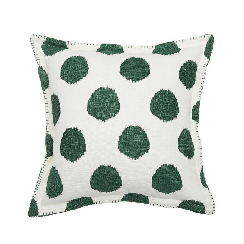 Green and White Polka Dot Square Throw Pillow