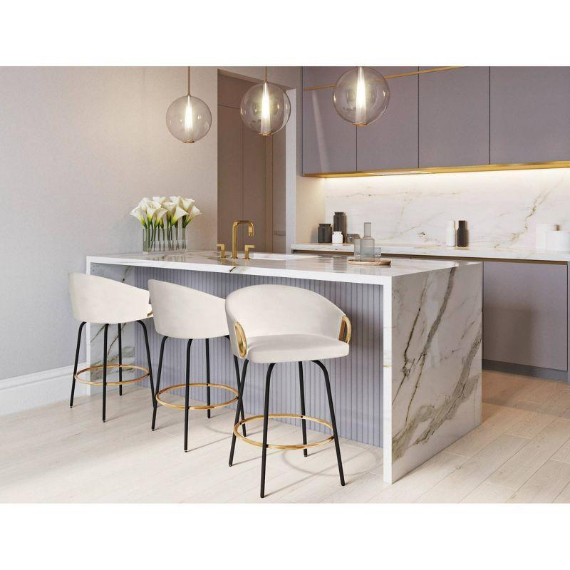 Set of 2 Claire Counter Height Barstools Gold/Cream/Black - LumiSource: Velvet Upholstery, Swivel, Footrest
