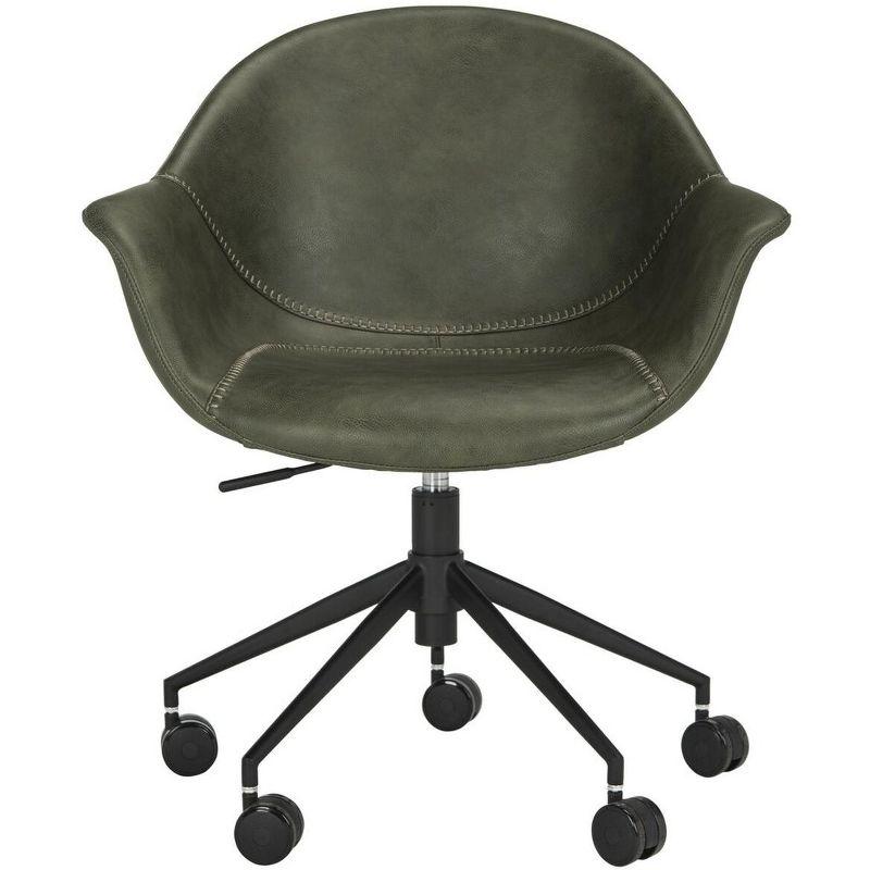 Ember Transitional Swivel Task Chair in Green Faux Leather and Black Wood