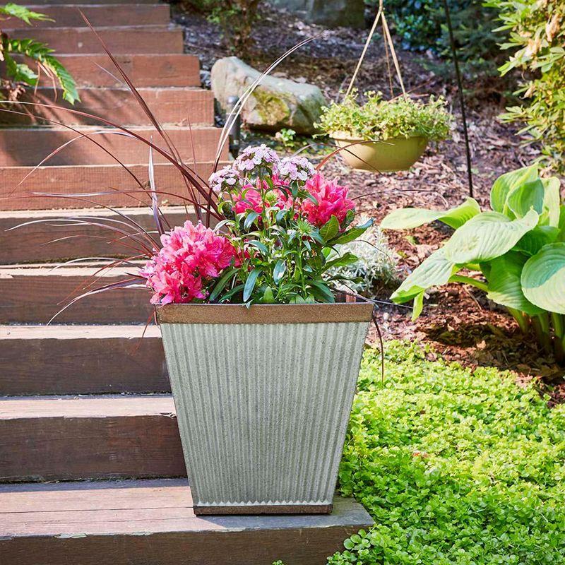 Southern Patio HDR-046851 16 Inch Square Rustic Resin Indoor Outdoor Garden Planter Urn Pot for Flowers, Herbs, and Flowers