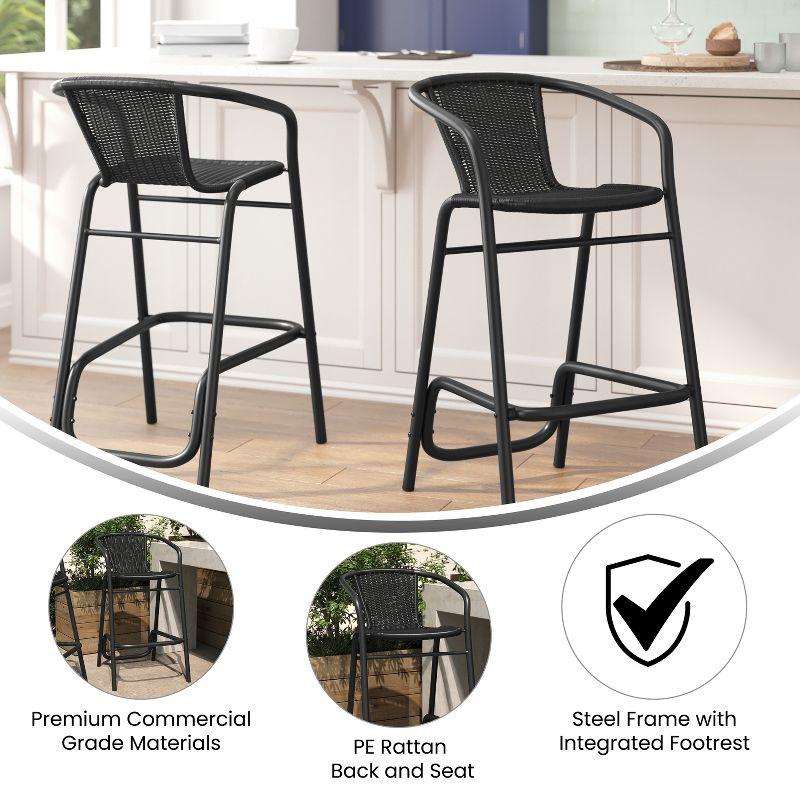 Flash Furniture Lila Commercial Indoor-Outdoor Rattan Restaurant Barstool with Aluminum Frame (Set of 2)