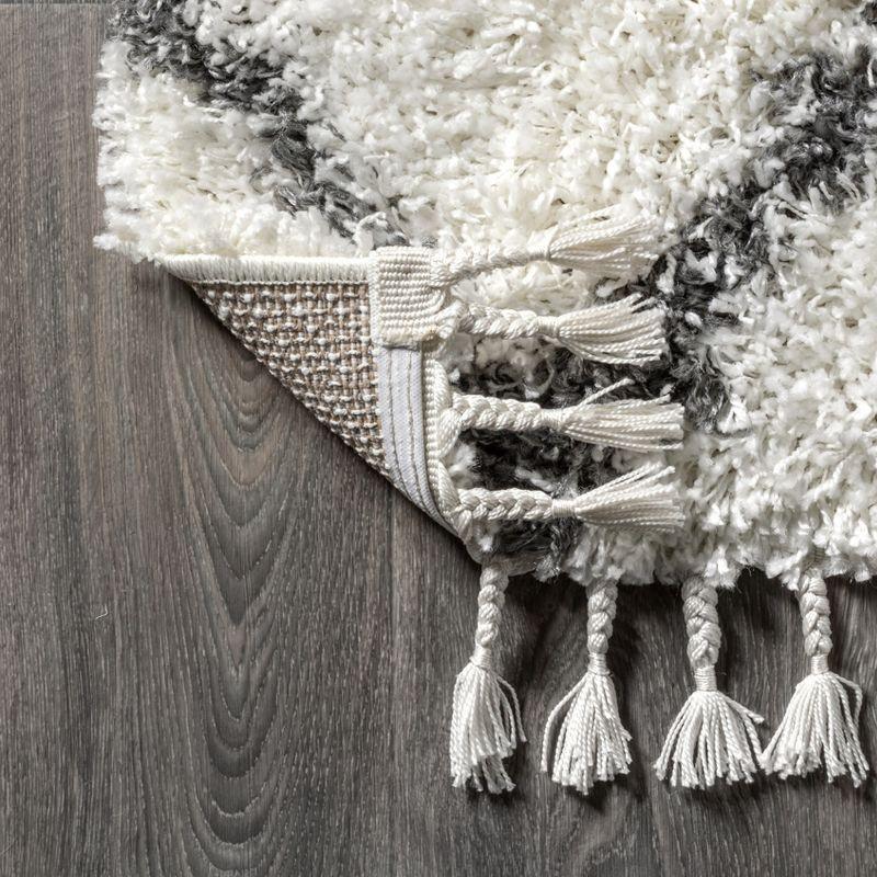 8'x10' Mercer Shag Plush Tassel Moroccan Geometric Trellis Area Rug, Cream/Grey - JONATHAN Y