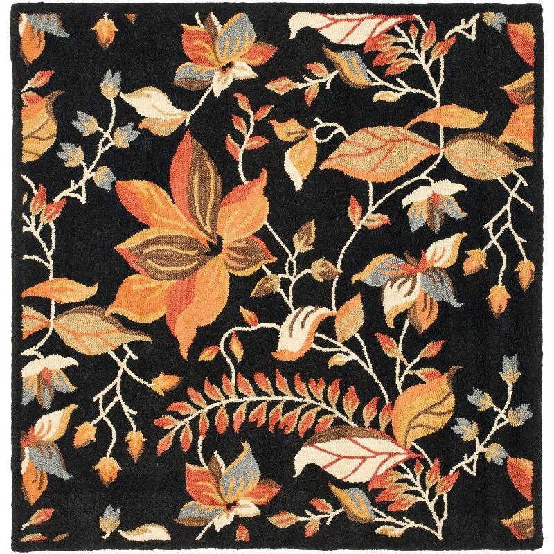Blossom BLM913 Hand Hooked Indoor Area Rug - Black/Multi - 6'x6' - Safavieh
