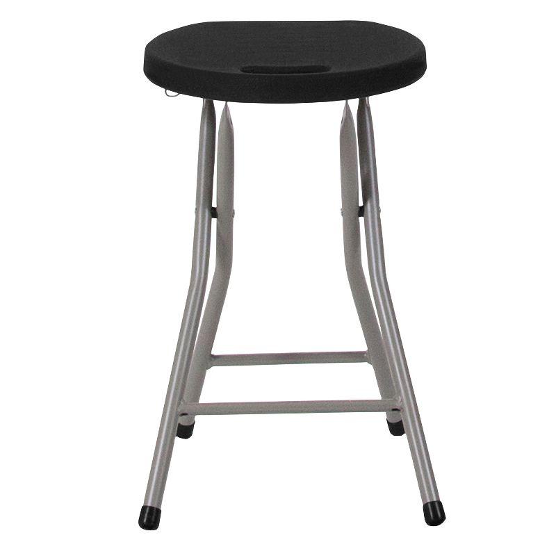 Emma and Oliver 2 Pack Foldable Portable Stool with Black Plastic Seat and Titanium Gray Frame