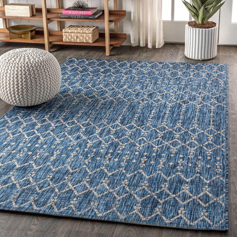 8'x10' Ourika Moroccan Geometric Textured Weave Indoor/Outdoor Area Rug, Navy/Light Gray - JONATHAN Y