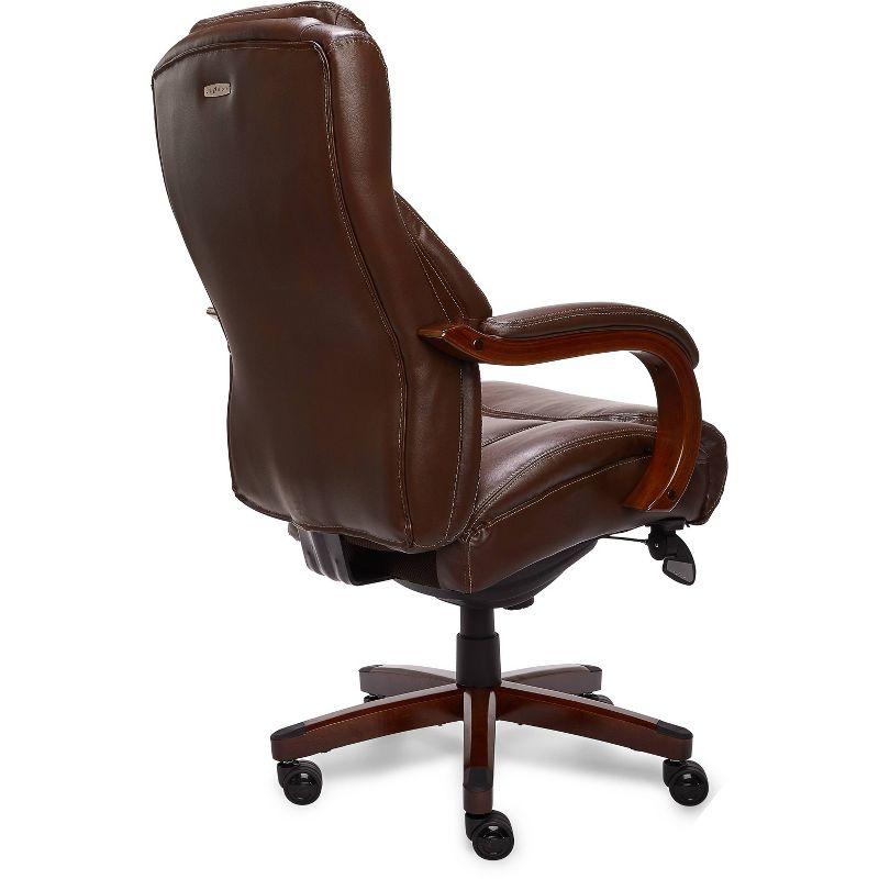 La-Z-Boy La-Z-Boy Delano Big & Tall Executive Office Chair, Ergonomic Mid-Back with Body Pillow Lumbar Support, ComfortCore® with Memory Foam Cushion, Mahogany Wood Arms and Swivel Base, Bonded Leather