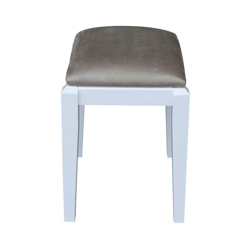 Gray Microfiber Upholstered Vanity Bench with White Frame