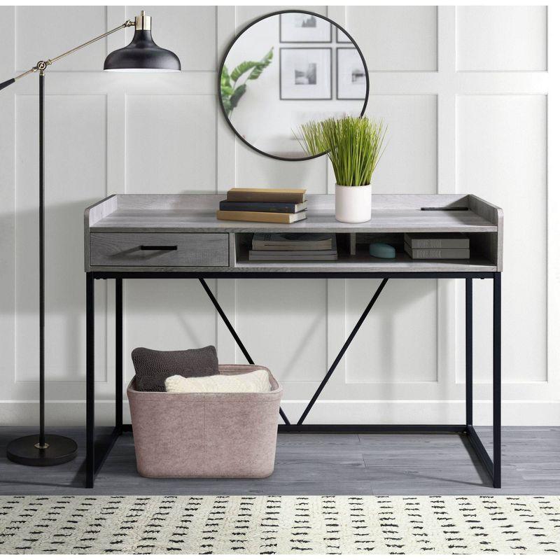 Peyton Industrial Home Office Desk with Drawer and Power Outlet