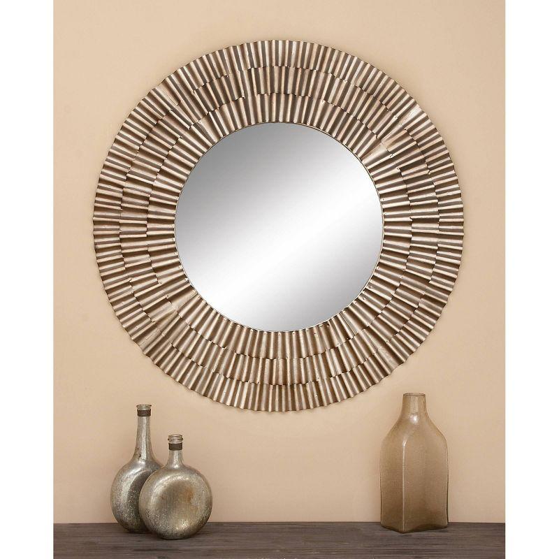 Rustic Sunburst Round Wall Mirror in Silver and Gold Leather