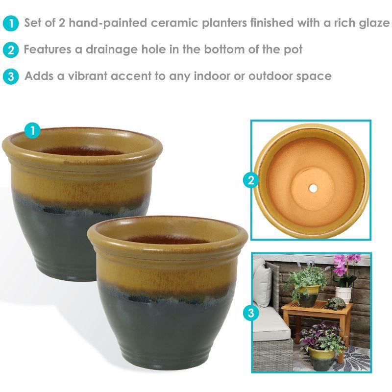 Sunnydaze Studio Outdoor/Indoor High-Fired Glazed UV- and Frost-Resistant Ceramic Planters with Drainage Holes