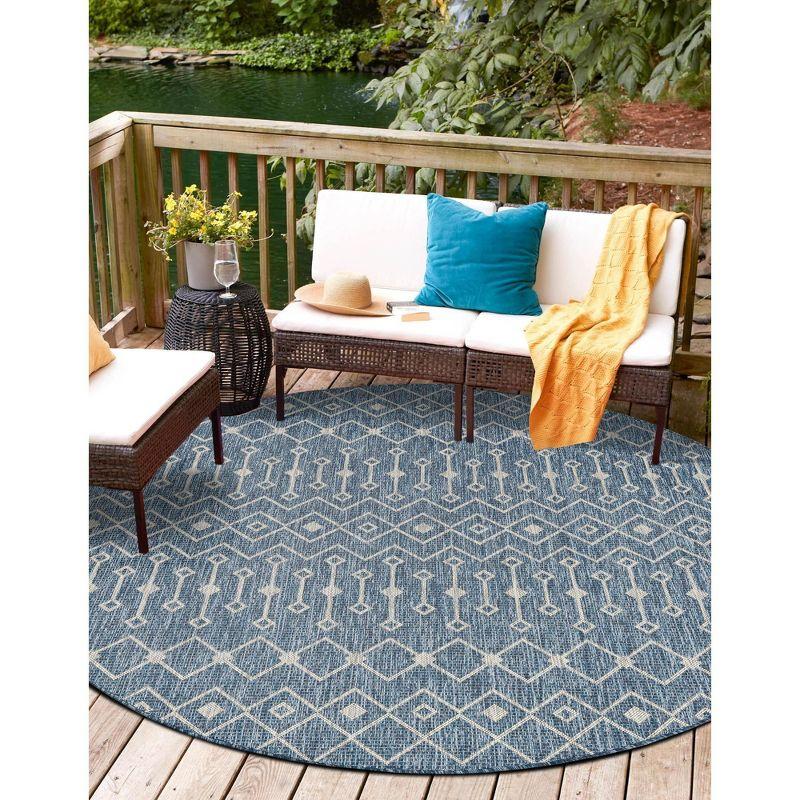 Blue Round Synthetic Trellis Outdoor Area Rug 10'