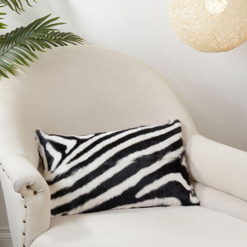 Saro Lifestyle Zebra Goat Fur Throw Pillow With Poly Filling