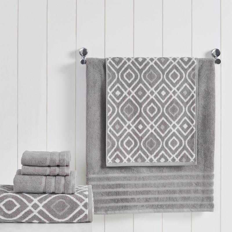 Modern Threads 6 Piece Set, 2 Bath Towels, 2 Hand Towels, 2 Washcloths Yarn Dyed Jacquard/Solid Towel Set Oxford