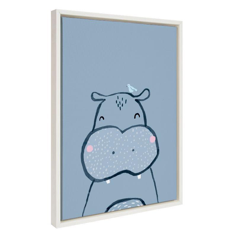 Kate and Laurel Sylvie Inky Hippo Framed Canvas by Lauradidthis, 18x24, White