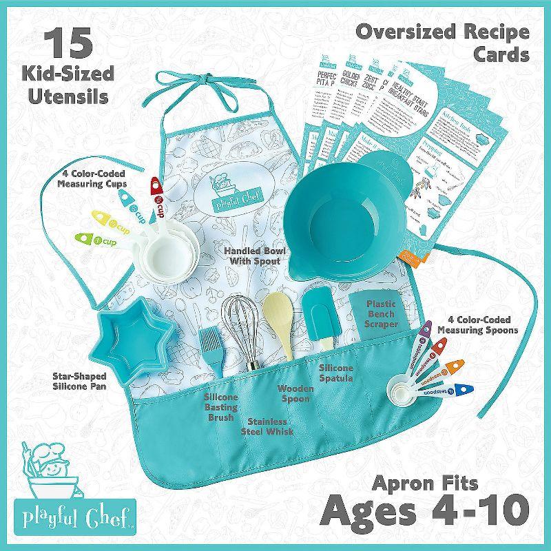 MindWare Playful Chef: Deluxe Kid-Sized Utensils Cooking Set with Apron for Kids – Ages 4 & up – 23 piece set