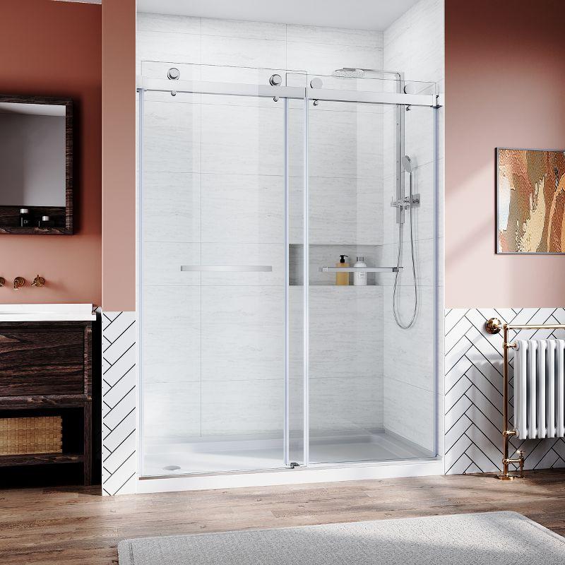 Frameless Sliding Shower Glass Door 56-60 In.W X 76 In. H,3/8"(10Mm) Thick Clear Tempered Glass,Heavy Duty Stainless Steel Hardwares