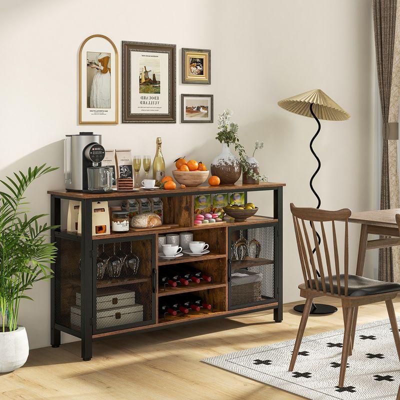 Rustic Brown 55-Inch Buffet Sideboard with Wine Racks and Glass Holders