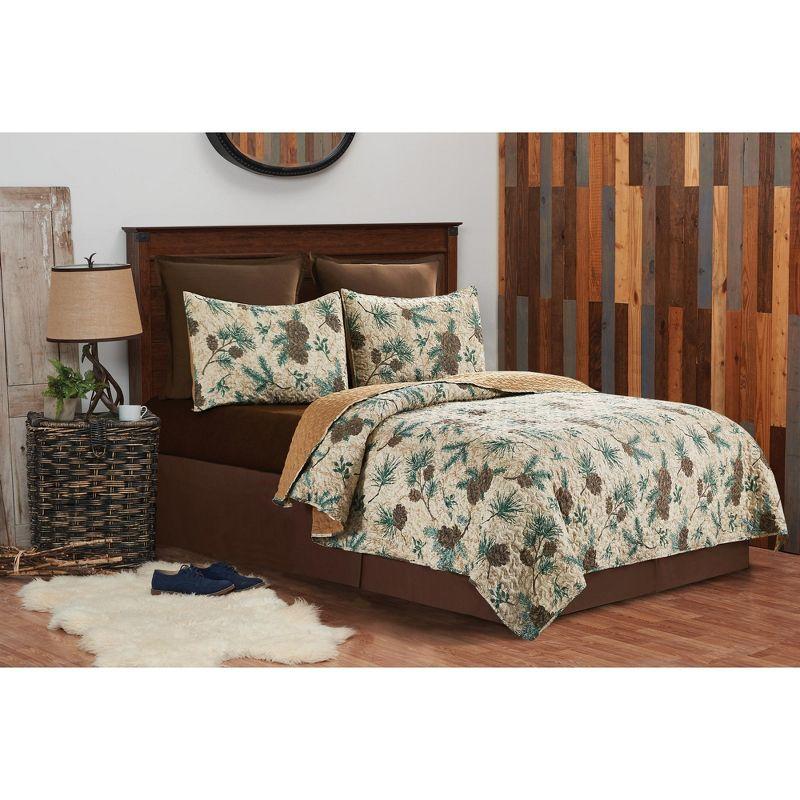 Cozy Cabin Pinecone Reversible Twin Quilt Set in Brown Cotton