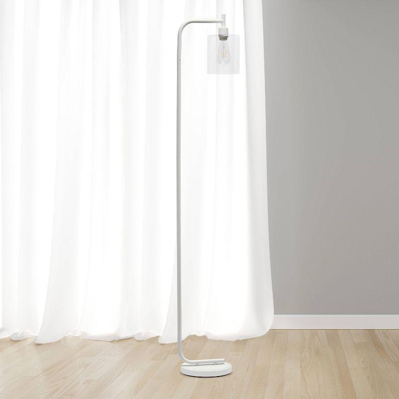 White Adjustable Iron Arc Floor Lamp with Glass Shade